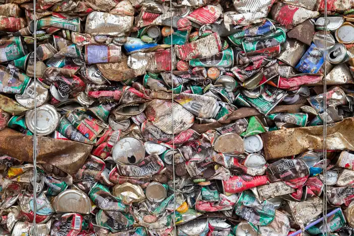 Pile of crushed aluminium cans in Brisbane