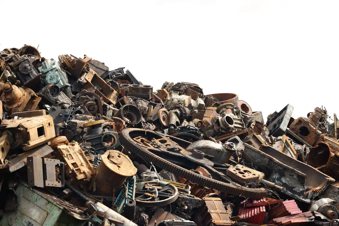 Pile of heavy machine metal parts ready for recycling in Brisbane